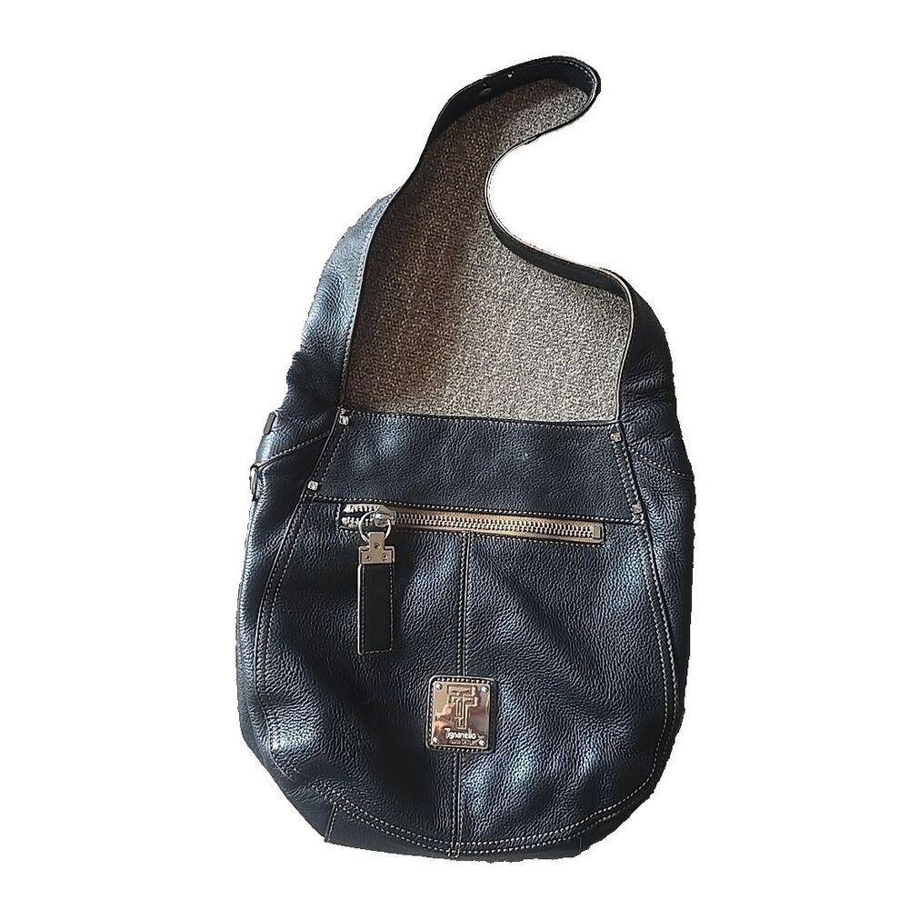 Tignanello Purse Bag Satchel Y2K Pebble Black Leather Zipper Crossbody Hobo